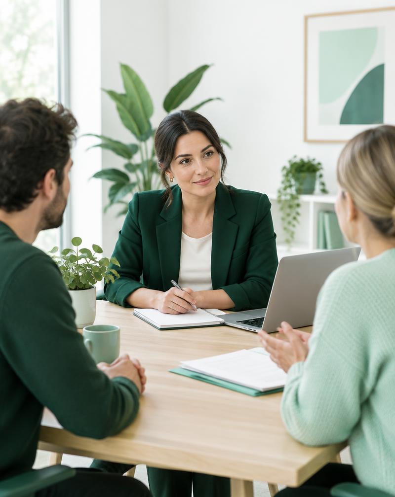 Een bemiddelaar luistert tijdens een gesprek tussen een klant en een ondernemer